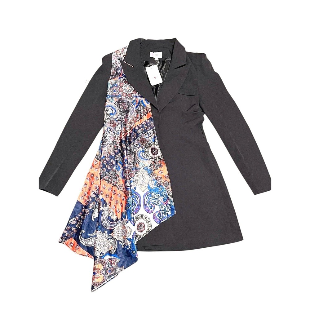 L'atiste by Amy Womens Black Paisley Scarf Overlay Blazer Dress NWT S
